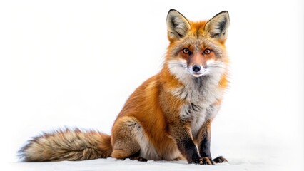 Fototapeta premium Red fox isolated on white background, red fox, isolated, wildlife, animal, mammal, fur, fluffy, red fur, predator, cute, wild