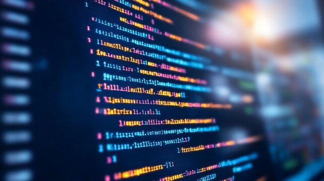 Close-up of colorful computer code on a screen.