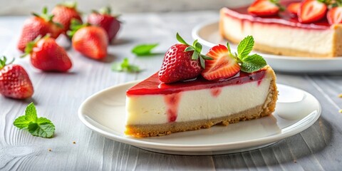 Delicious slice of strawberry cheesecake with fresh strawberries on top, dessert, cheesecake, strawberry, slice, sweet