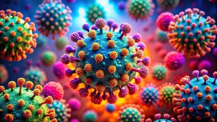 Fototapeta premium Colorful and abstract macro photography of a virus or microscopic tissue, macro, photography, virus, microscopic, tissue