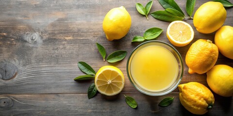 Freshly squeezed lemon juice in a glass bowl from above , Citrus, refreshing, healthy, fruit, food, beverage, natural, organic, yellow