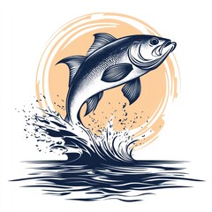 Fototapeta premium A stylized illustration of a fish leaping from water with a circular background.