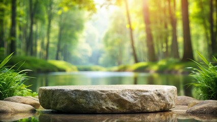Rock podium with natural beauty for product presentation, promoting relaxation and health in a  setting, rock
