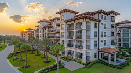 Fototapeta premium Luxury building with sunset.