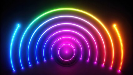 Fototapeta premium Radio waves glowing in neon colors, representing communication and technology, neon, glowing, radio, waves