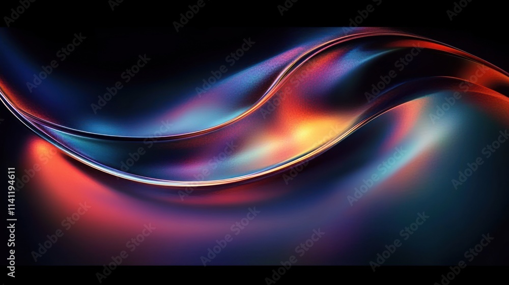 Poster futuristic abstract design with iridescent curves and soft ambient lighting