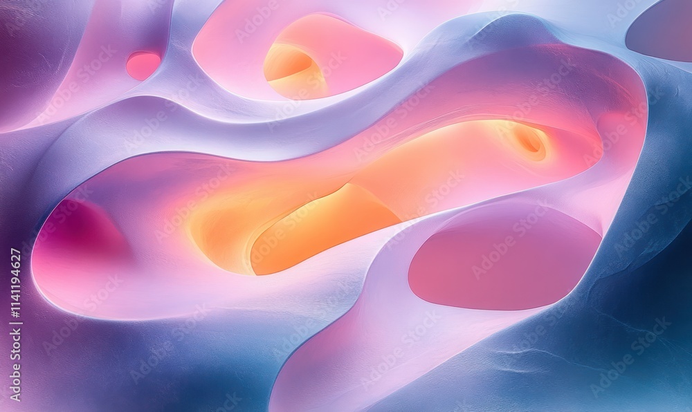 Poster minimalist abstract sculpture smooth curves gradient lighting deep blues purples 3d render