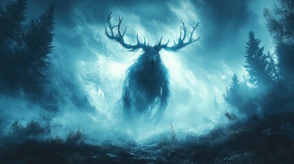 Wendigo Creature in Dark Forest Concept Art Horror Fantasy