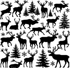 reindeer of christmas, christmas tree with reindeer, christmas tree silhouette