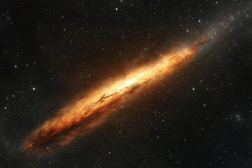 Glowing spiral galaxy in dark starry space.