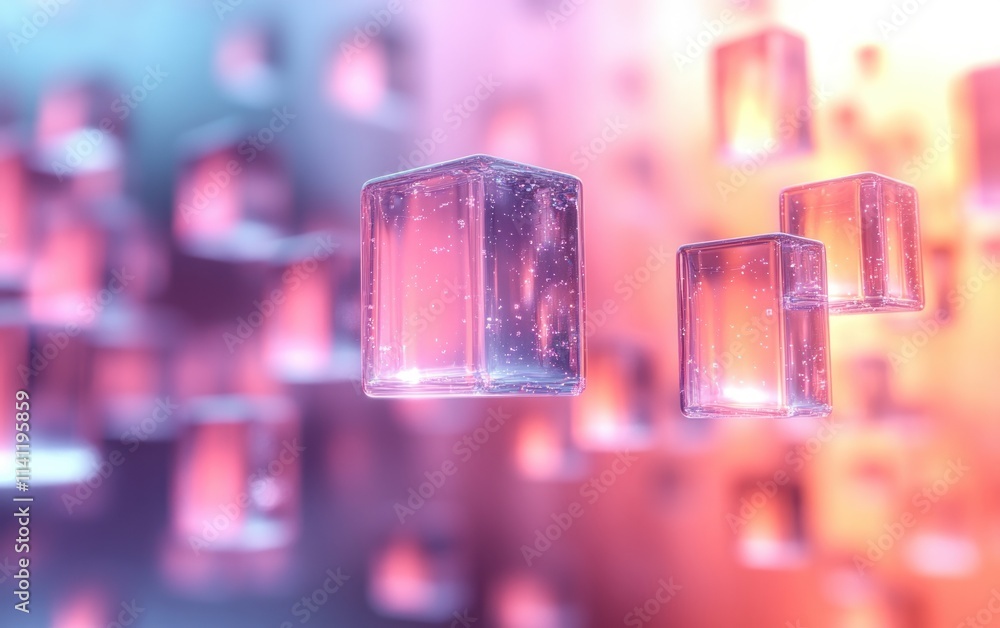 Poster dreamy transparent squares and pastel gradient background 3d rendering