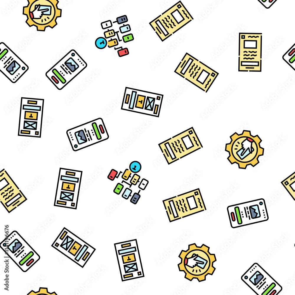 Poster ui ux design agency user develop vector seamless pattern thin line illustration