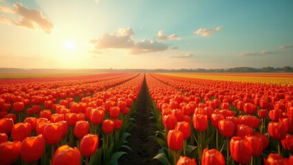 field of tulips in spring