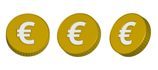 3d euro coins in different positions