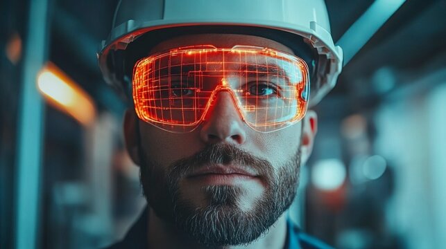 A powerful double exposure of an engineer wearing a safety helmet, set against the industrial backdrop of an oil plant, illustrating the balance of technology, safety, and environmental concerns in