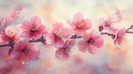 Naklejka premium Cherry Blossom Watercolor Floral Background Spring Decoration