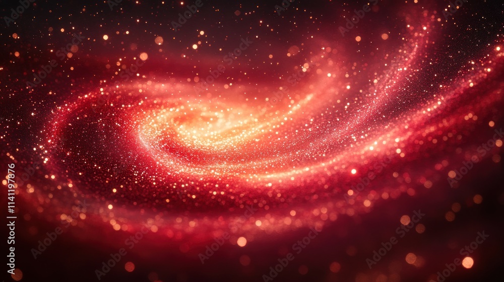 Poster swirling galaxy of red and gold particles dynamic light and motion abstract expressionism