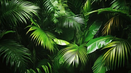 Lush Green Tropical Palm Leaves Dense Foliage