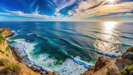 Panoramic view of the ocean from a cliff , sea, view, water, horizon, waves, coastline, landscape, nature, tranquil, peaceful