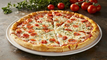 italian food Freshly Baked Pizza with Tomato and Cheese Slices on a Rustic Table Italian food