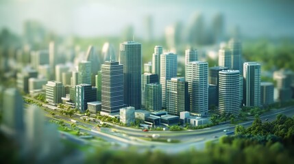 Obraz premium A city with tall buildings and a green park