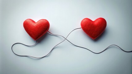 Two red hearts connected by a thin black thread, relationships, heart union ,  relationships