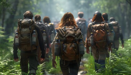 Eco-volunteers cleaning forest.