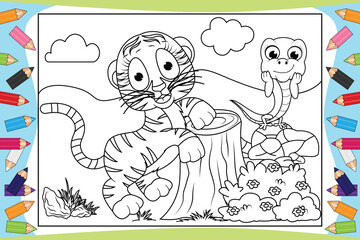 Naklejka premium coloring animal cartoon for kids