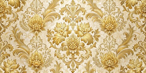 Intricate floral damask fabric with golden accents and ornate patterns , floral, intricate,  floral