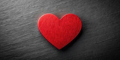 Obraz premium A single red heart-shaped sticker with a subtle texture on a dark gray or black background, isolated and centered, abstract art, contemporary art