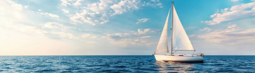 White Sailboat on Calm Blue Ocean Under Cloudy Sky