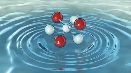 Fototapeta premium Create an image of a salt molecule (nacl) dissociating in water, highlighting the ionic bonds between sodium and chloride ions. Ionic. Illustration