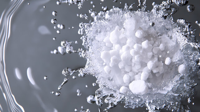 Create an image of a salt molecule (nacl) dissociating in water, highlighting the ionic bonds between sodium and chloride ions. Ionic. Illustration