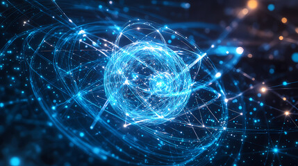 Obraz premium Detailed diagram of blue molecules in chemistry, showcasing complex atomic structures, glowing chemical bonds, and intricate interactions on a scientific background. Ionic. Illustration