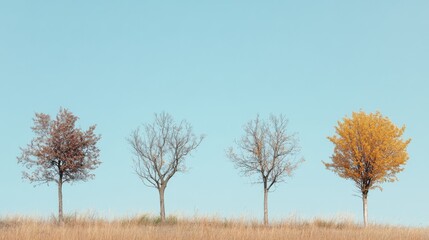 Four Trees in Autumn Stages  Minimalist Landscape with Changing Seasons