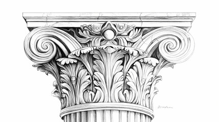 Detailed pencil drawing of a classical column capital ai generated. Ionic. Illustration