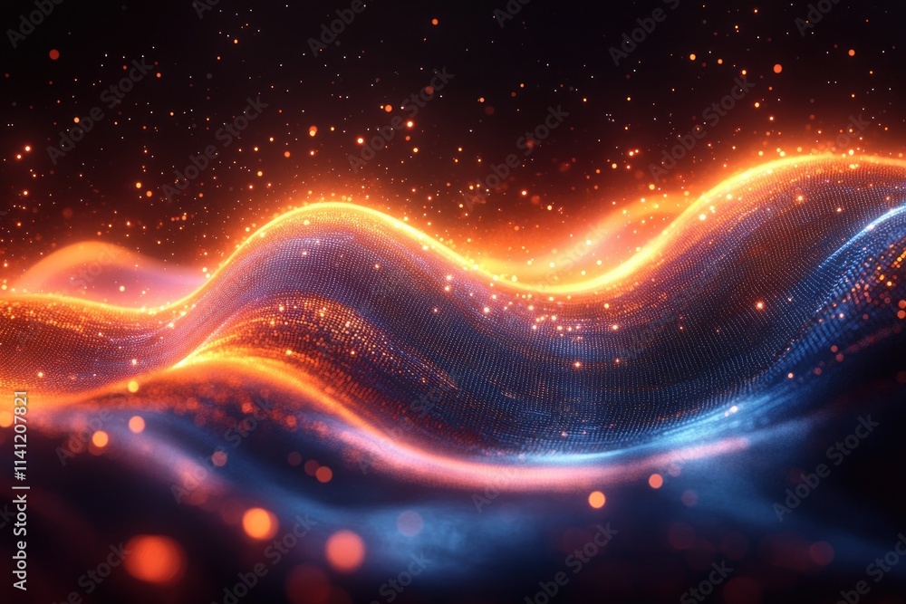 Aufkleber Cyberpunk Soundwave Visualization with Glowing Lines and Dots on Dark Background