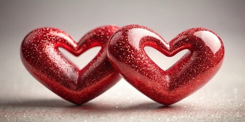 Fototapeta premium Two red hearts are intertwined
