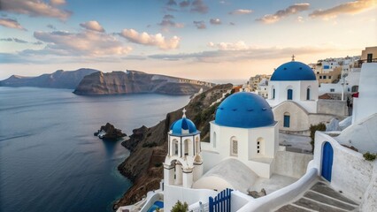 Caldera with picturesque blue domes in Santorini, Santorini, Greek island, scenic, landscape, seascape, view