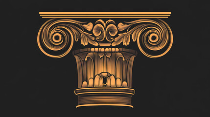 Antique greek column on a black background. Ionic. Illustration