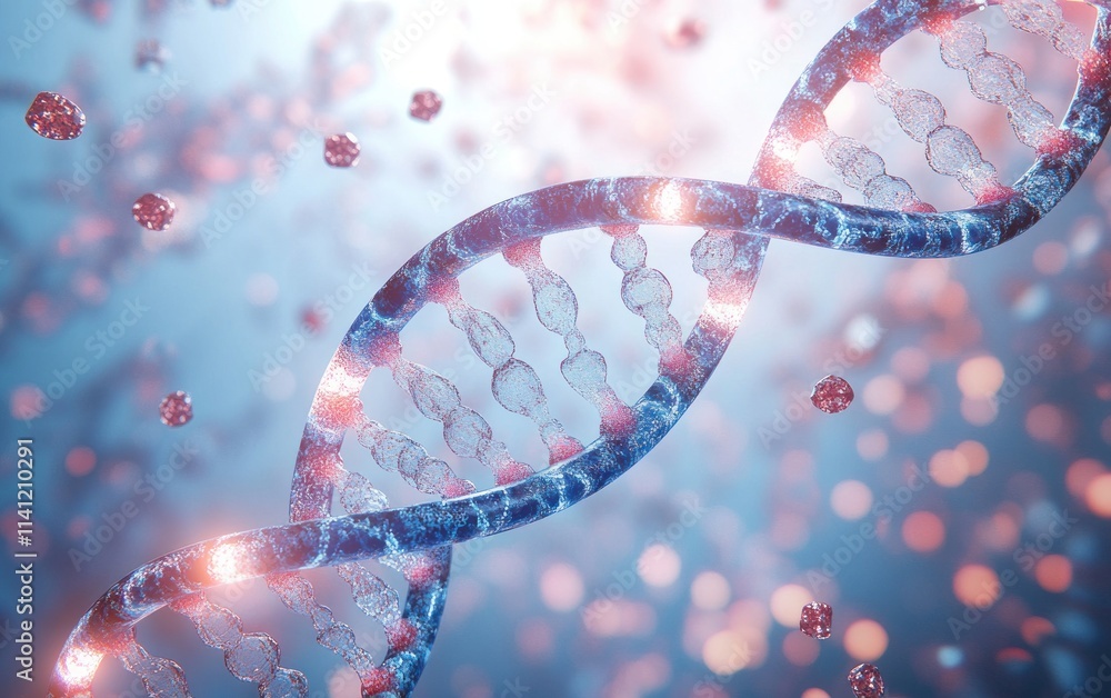 Poster 3d dna helix representation with molecular structures and soft lighting