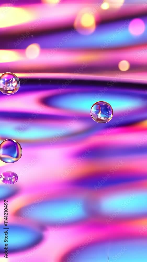 Poster colorful liquid surface with bubbles reflecting light in a mesmerizing pattern
