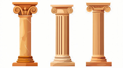 Collection of greek column designs, greek columns with transparent background. Ionic. Illustration