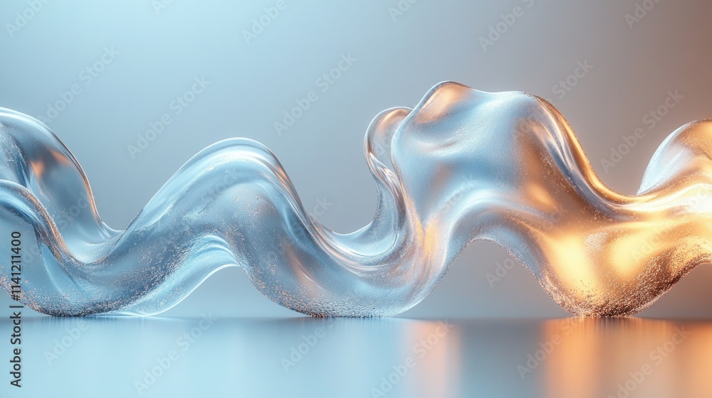 Poster wavy iridescent liquid flow abstract minimal design in soft light