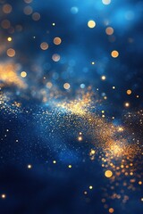 Fototapeta premium Golden Sparkles on Deep Blue Background Abstract Design Bokeh Shine Celebration