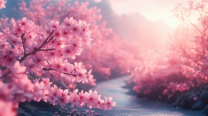 Cherry Blossom Spring Frame Background Illustration for Hanami Celebration