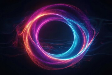 Dynamic Neon Circular Wave Pattern in Dark Digital Art Style with Energy and Motion