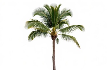 Obraz premium A tall palm tree stands prominently, showcasing its vibrant green fronds. The simple backdrop highlights the tree's unique structure and natural beauty, capturing the essence of tropical flora.