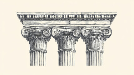 Obraz premium A column or pillar from a roman or greek ionic temple in a retro vintage woodcut. Ionic. Illustration