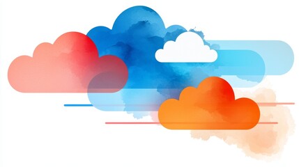 Fototapeta premium A vibrant illustration featuring colorful clouds in various shades of blue, orange, and white, set against a soft background.